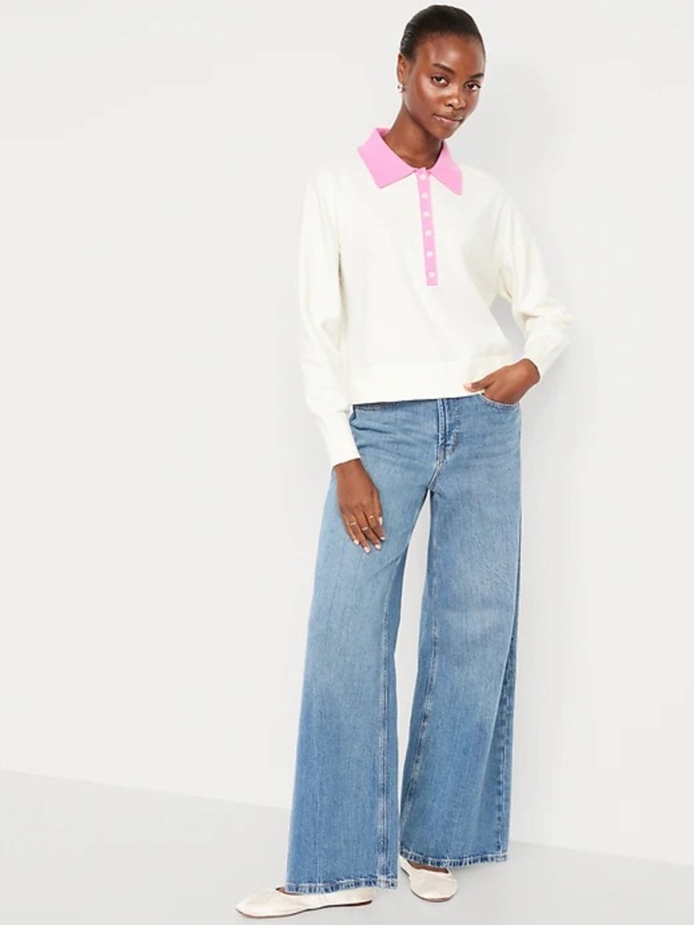 NWT Old Navy | SoSoft Lite Long Sleeve Cropped Cream Polo Top Sweater 4X
